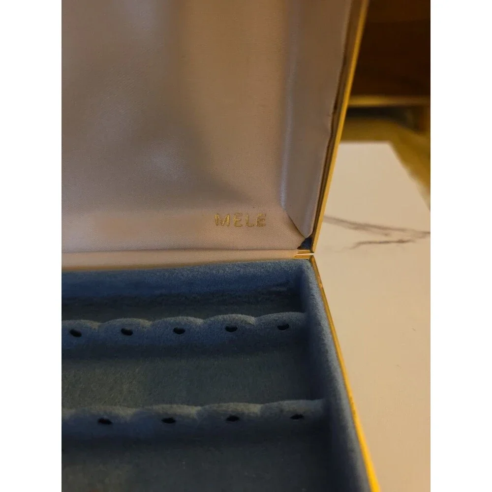 Vtg MELE Blue Travel Jewelry Box Case Lined Hard Shell Clamshell Earring Holder